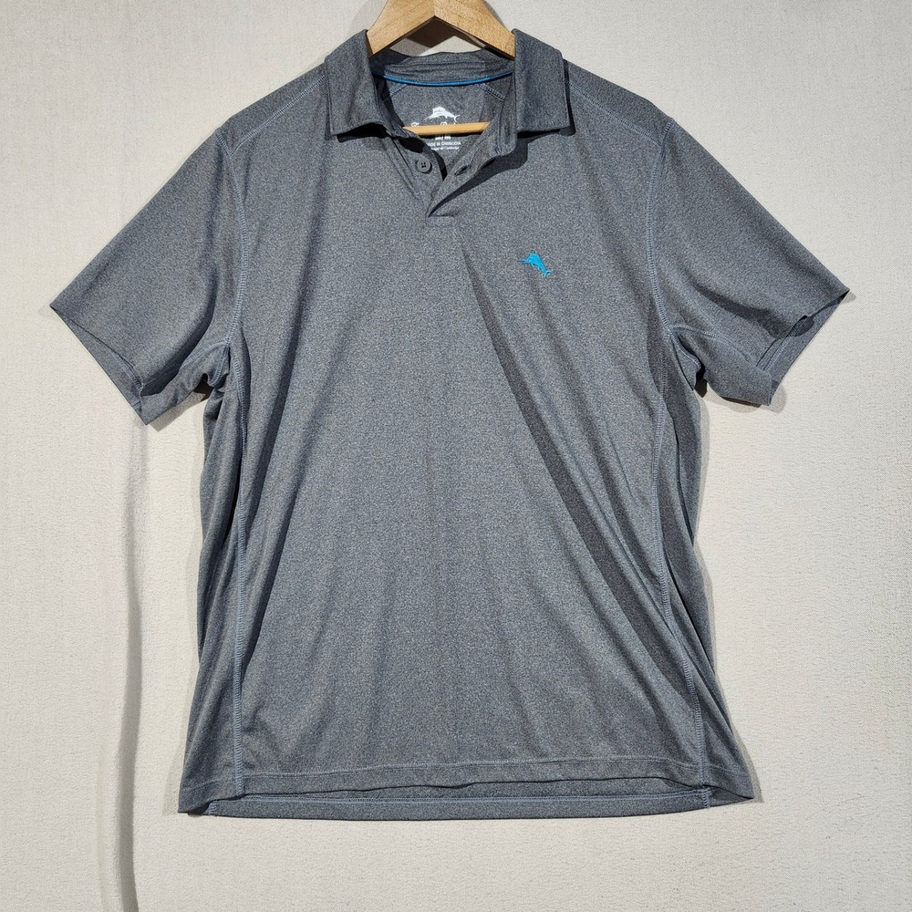 Tommy Bahama Mens Golf Pro Polo Shirt Gray Recycled Polyester Medium Performance